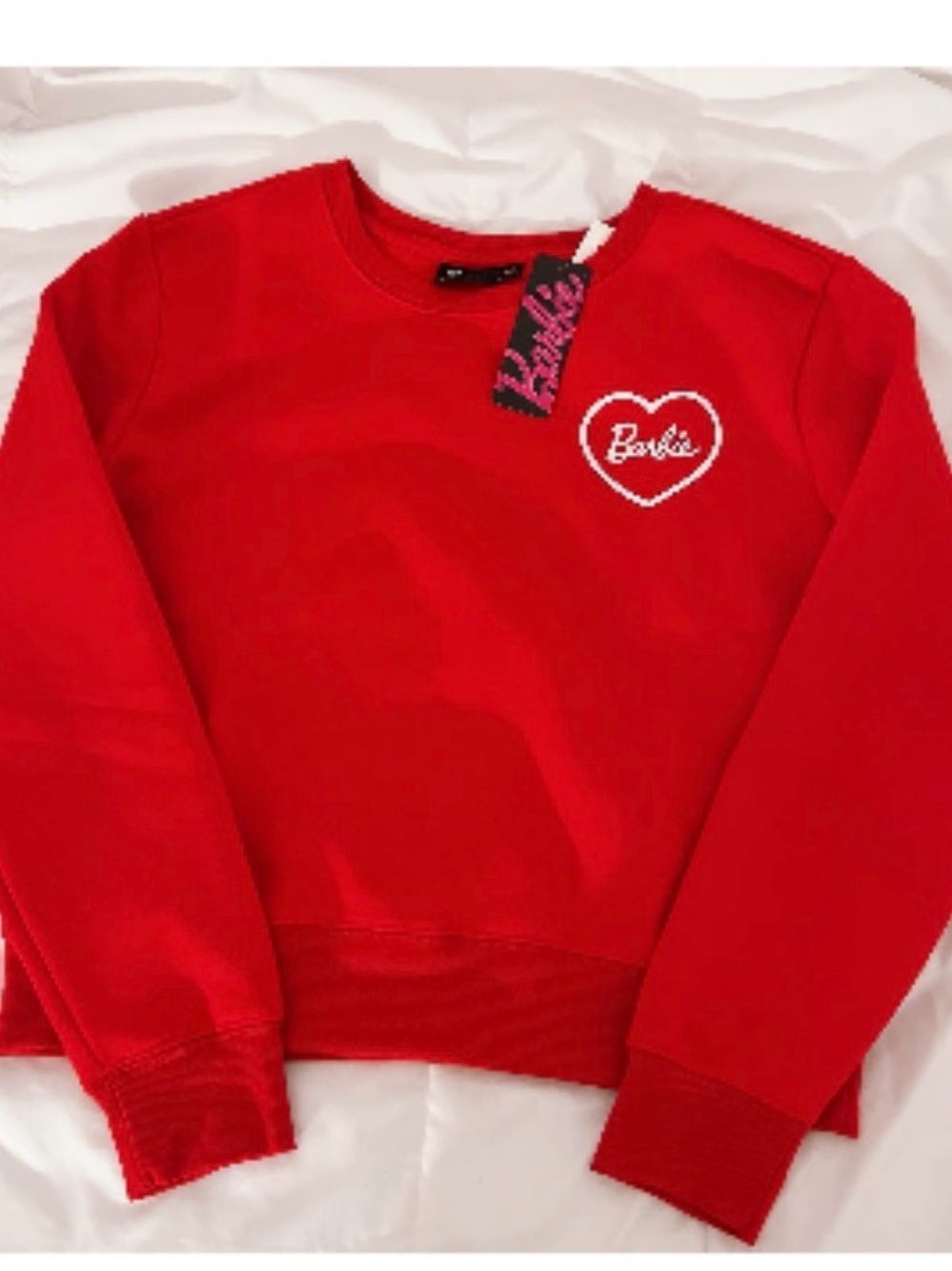 Barbie Red Crewneck Sweatshirt with White Heart Logo cropped